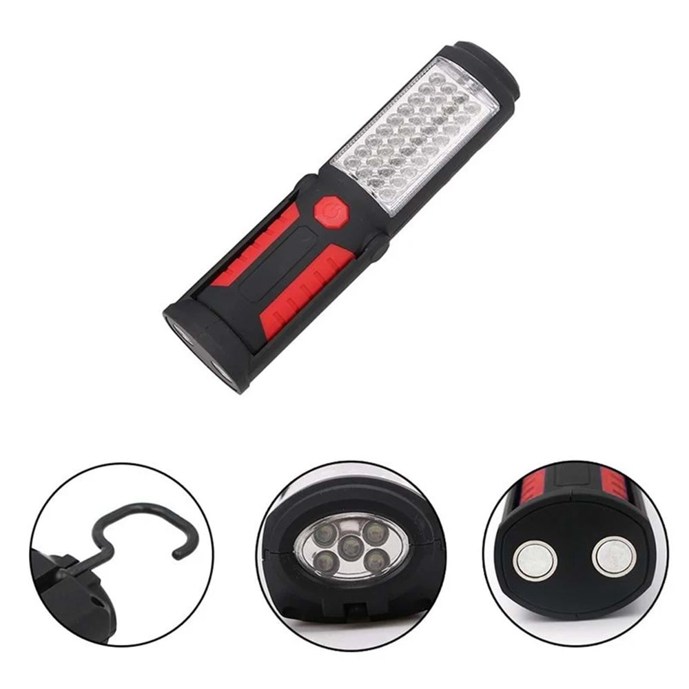 POWERMASTER PE-41 36+5 LEDLİ 2 MODLU KANCALI MIKNATISLI PİLLİ ÇALIŞMA LAMBASI